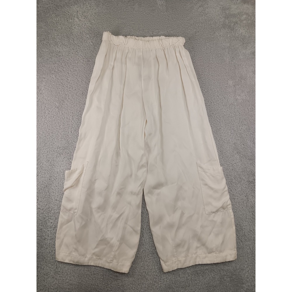 Bryn Walker Pasha Pants L (28x24) Cream NWT Wide Leg Made in USA Cargo Tencel